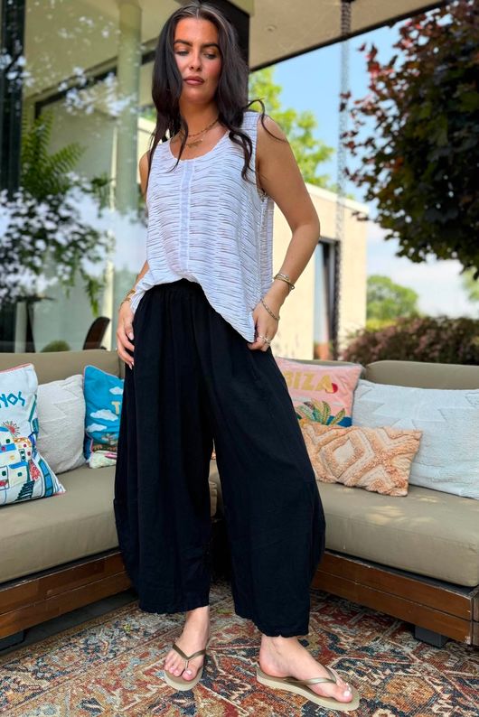 Sandbar Linen Blend Barrel Culotte Pant Black